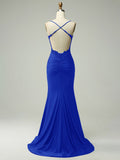 Royal Blue Sparkly Backless Mermaid Long Prom Dress
