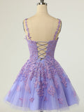 A-Line Lace Tulle Short Simple Homecoming Dress