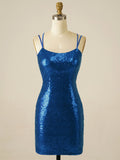 Sparkly Royal Blue Halter Homecoming Short Dress
