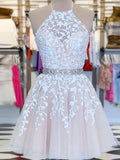 A-Line Pink Short Party Homecoming Dress With Appliques