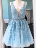 A-Line Pink Backless Short Party Homecoming Dress With Appliques