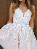 A-Line Pink Backless Short Party Homecoming Dress With Appliques