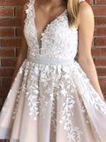 A-Line Pink Backless Short Party Homecoming Dress With Appliques