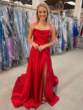 Orange Satin A Line Tight Long Prom Dress With Slit