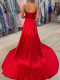 Orange Satin A Line Tight Long Prom Dress With Slit