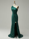 Mermaid Peacock Sparkly Green Long Prom Dress with Slit