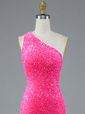 Glitter Mermaid One-Shoulder Pink Bodycon Long Prom Dress