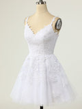 A-Line Lace Tulle Short Simple Homecoming Dress