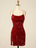 Halter Sequins Red Short Homecoming Dress
