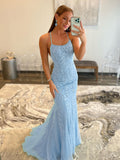 Mermaid Light Blue Prom Dress Long Evening Dress
