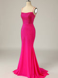 Mermaid Backless Sparkly Pink Long Prom Dress