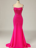 Mermaid Backless Sparkly Pink Long Prom Dress