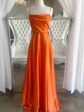 Orange Satin A Line Tight Long Prom Dress With Slit
