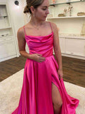 Orange Satin A Line Tight Long Prom Dress With Slit