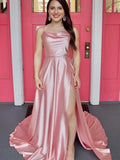 Orange Satin A Line Tight Long Prom Dress With Slit