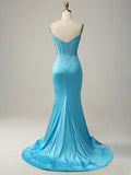 Light Blue Sparkly Mermaid Long Prom Dress