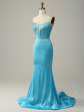 Light Blue Sparkly Mermaid Long Prom Dress