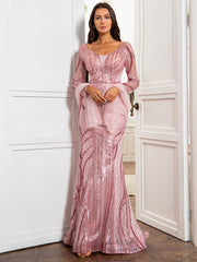 Pink Luxury Evening Dress With Sequins