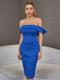 Royal Blue Bodycon Midi Bandage Dress With Bow Tie