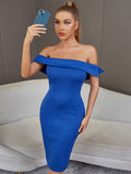 Royal Blue Bodycon Midi Bandage Dress With Bow Tie