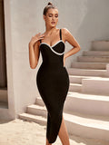 Black V Neck Midi Bandage Dress With Slit