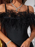 Black Tight Feather Bandage Short Dress
