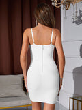 White Sleeveless Low Cut Midi Bandage Dress