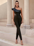 One Shoulder Short Sleeves Sequins Suit