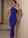 Sky Blue One Shoulder Tight Bandage Long Dress