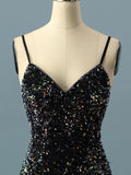 V Neck Black Tight Beading Homecoming Short Dress with Sequins