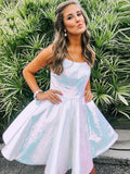 White A-Line Shiny Short Mini Simple Homecoming Dress