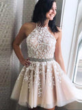 A-Line Yellow Short Party Homecoming Dress With Appliques