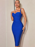 Royal Blue Sweetheart Neckline Midi Bandage Dress