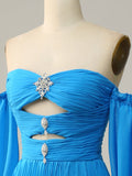 Blue A Line Sweetheart Neck Long Prom Dress