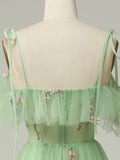 A Line Green Fairy Vintage Long Prom Dresses