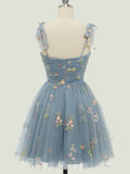 A-Line Tulle Champagne Short Homecoming Dress with Embroidery
