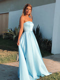 Sky Blue Strapless Tight Long Prom Dress