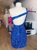 Sequins One Shoulder Royal Blue Short Homecoming Party Dress