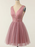 A-Line Pink Tulle Short Mini Simple Homecoming Dress