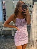 Spaghetti Straps Bodycon Sky Blue Homecoming Short Dress with Appliques
